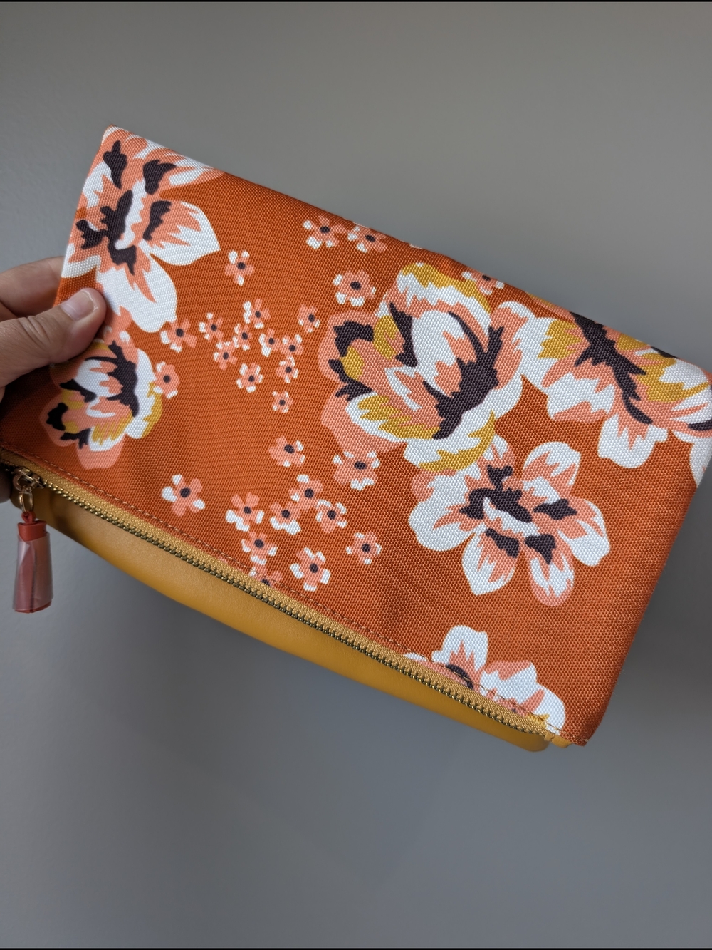 Rachel Pally Zahara Clutch Orange Floral Reversible Canvas Vegan Leather